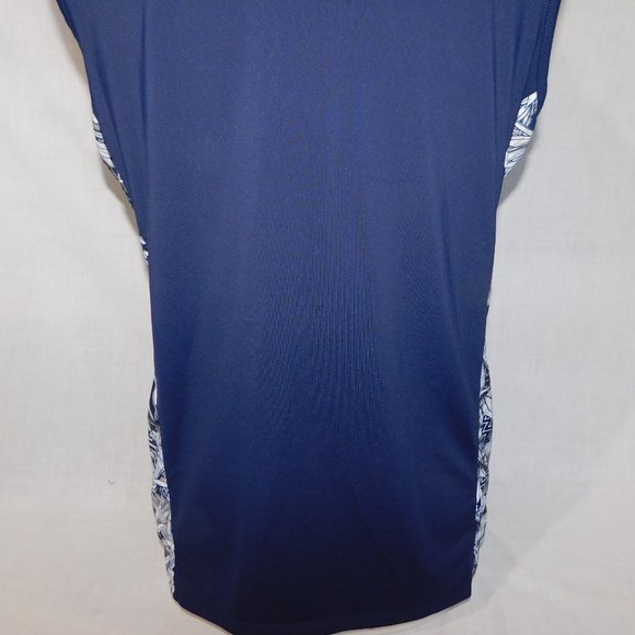 Coral Bay Womens L Navy Blue White Floral Detail Sleeveless Golf Polo Shirt - Picture 12 of 12